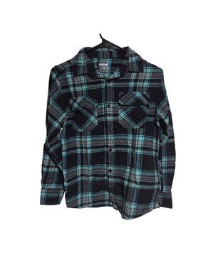 Tony Hawk Plaid Flannel Button Up Shirt Size L Green Black Plaid Long Sleeve